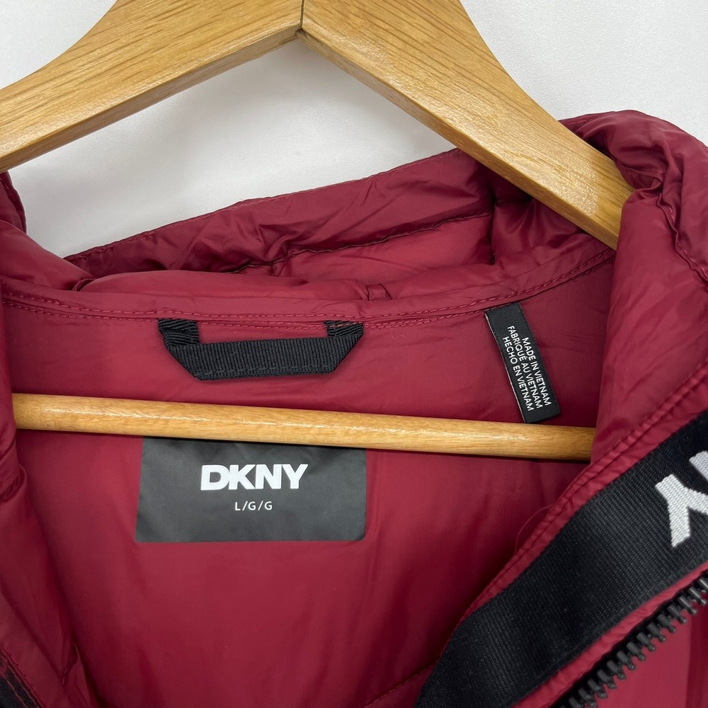 DKNY Womens Burgundy Hybrid Quilted Puffer Hooded Jacket Large Outerwear - Picture 4 of 12